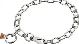 Zgarda Sprenger tip lant cu za ovala din inox, cu carabiniera tip carlig - ideala pentru caini in crestere - 65 cm