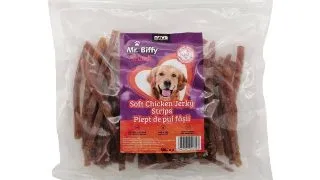 Recompense pentru caini Mr. Biffy, fasii piept de pui soft, 500g