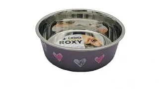Castron metalic pentru caini Croci Roxy Satin, 450 ml, mov