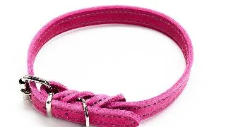 Zgarda roz din piele cu ornament cusut - Roz - 45 cm