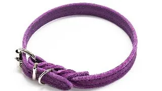 Zgarda roz din piele cu ornament cusut - Mov - 45 cm
