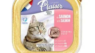 Hrana umeda pentru pisici Plaisir, Somon, 32 x 100g