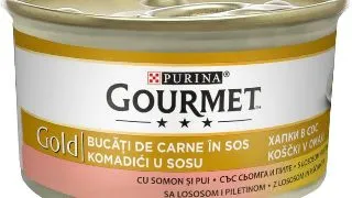 Hrana umeda pentru pisici Purina Gourmet Gold, Pui si somon in sos, 12 x 85g