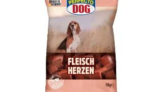 Recompense pentru caini Perfecto Dog, inimioare cu carne, 150g