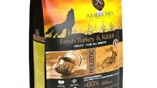 Hrana uscata pentru caini Ambrosia Adult, Curcan si iepure, hipoalergenic, fara cereale, 12kg