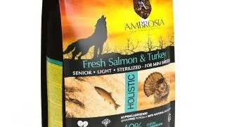 Hrana uscata pentru caini Ambrosia Adult Mini Senior Steril, Somon si curcan, hipoalergenic, fara cereale, 5kg