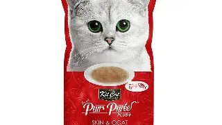 Recompense lichide pentru pisici Kit Cat Purr Puree Plus+ Skin & Coat , ton si ulei de peste 4 x 15g