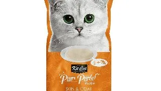 Recompense lichide pentru pisici Kit Cat Purr Puree Plus+ Skin & Coat , pui si ulei de peste 4 x 15g