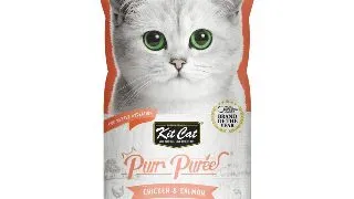 Recompense lichide pentru pisici Kit Cat Purr Puree, pui si somon 4 x 15g