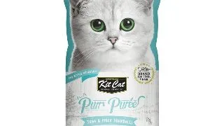 Recompense lichide pentru pisici Kit Cat Purr Puree, ton si fibre, Hairball 4 x 15g