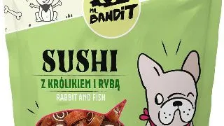 Recompense pentru caini Mr. Bandit SUSHI, iepure si peste 80g