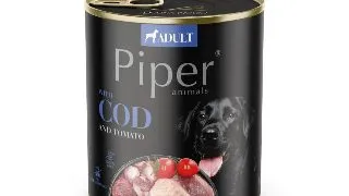 Hrana umeda pentru caini PIPER DOG, cod si tomate, 800g