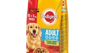 Pedigree hrana uscata cu vita si legume pentru caini adulti 12 + 3kg Gratuit