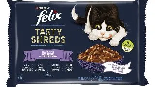 Felix Tasty Shreds Plic Selectie Mixta Vita/Pui/Somon/Ton 4x80 g