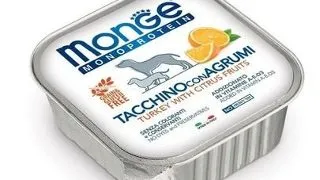 MONGE Fruit Dog Monoprotein hrana umeda pentru caini, curcan si portocale 150 g