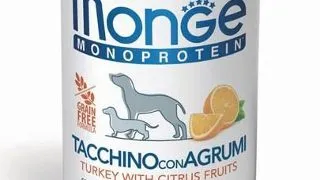 MONGE Monoprotein, hrana umeda pentru caini cu curcan, orez si portocale, 400 g