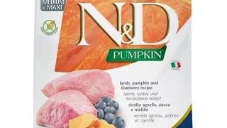 FARMINA N&D GF Puppy Medium&Maxi Pumpkin Lamb&Blueberry hrana uscata caini juniori talie medie/mare, cu dovleac, miel si afine 2,5 kg
