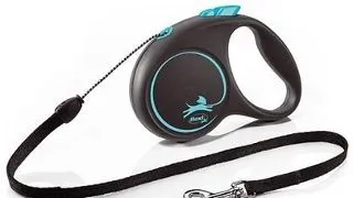 FLEXI Black Design lesa automata cu franghie pentru caini, negru cu albastru, marimea S, 5 m