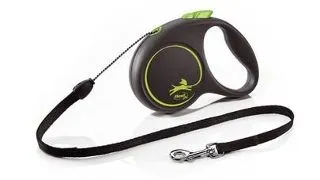 FLEXI Black Design lesa automata cu sir pentru caini, negru cu verde, marimea S, 5 m