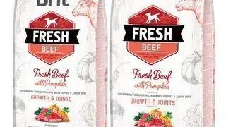 BRIT Fresh Puppy Large hrana uscata caini juniori de talie mare, cu vita si dovleac 24 kg (2 x 12 kg)