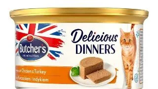 Hrana umeda pentru pisici Butcher s Delicious Dinner, Mousse cu pui si curcan, 85g