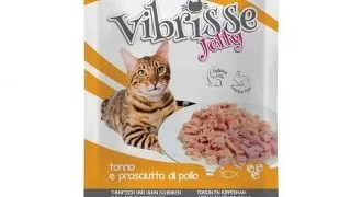 Hrana umeda pentru pisici Croci Vibrisse, Ton si sunca de pui in aspic, 70g