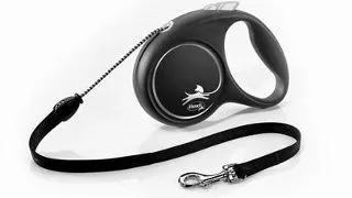 FLEXI Black Design lesa automata cu banda pentru caini, franghie negru, marimea M, 5 m