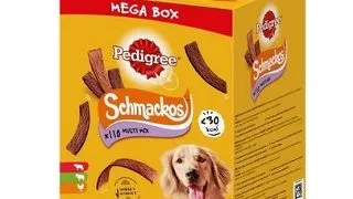 PEDIGREE Mega Box Schmackos Recompense fasii caini, cu vita, miel si pasare 790 g