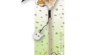 Jucarie pentru pisici Tatrapet Caty Natural, cu soarece textil si pene, 50 cm