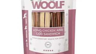 WOOLF Long Chicken And Cod Sandwich 100g pui si cod, pentru caini