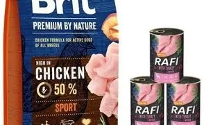 BRIT Premium By Nature Sport 15 kg + hrana umeda din curcan 6x400 g