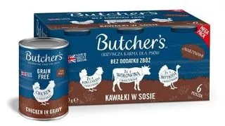 BUTCHER'S Original Recipe in gravy pentru caini 6x400 g mix arome cu legume si bucati vita, curcan si pui cu sos