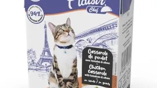 Hrana umeda pentru pisici sterilizate Plaisir Chef, File cu pui, rosii si masline, 190g