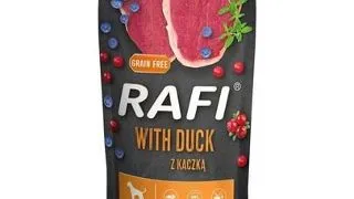 RAFI plic hrana pentru caini fara cereale 500 g cu rata, afine si merisor