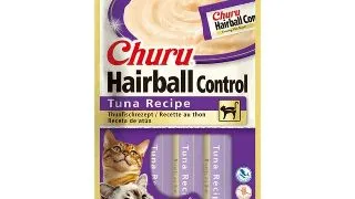 Recompense pentru pisici Inaba Ciao Churu Hairball Control, Piure, Ton, 4 x 14g