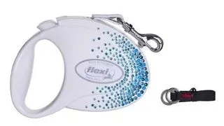 FLEXI Glam Splash Ocean M Lesa banda pentru caini 5m alb cu Swarovski