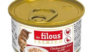 Hrana umeda pentru pisici Les Filous, File de pui si rata in jeleu, 85g