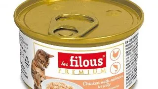 Hrana umeda pentru pisici Les Filous, File de pui si somon in jeleu, 85g