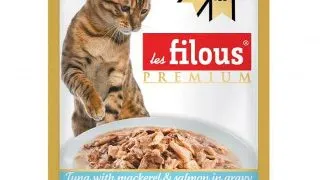 Hrana umeda pentru pisici Les Filous, Ton, macrou si somon in sos, 80g