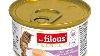 Hrana umeda pentru pisici Les Filous, Mousse de pui si creveti, 85g
