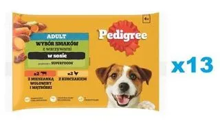 PEDIGREE Set hrana umeda caini, cu vita, ficat, pasare si legume 52x100g
