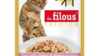 Hrana umeda pentru pisici Les Filous, Ton, pui si creveti in sos, 6 x 80g