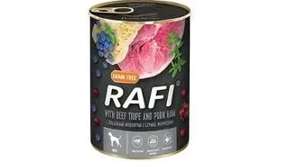 RAFI Hrana pentru caini cu sunca, stomac vita, afine si merisor 400g