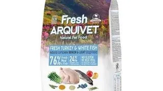 Hrana semiumeda ARQUIVET Fresh Senior Light pentru caine senior 10 kg curcan si peste alb