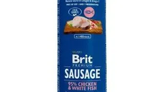 BRIT Sausage Chicken & White Fish 800 g hrana caini, pui si peste alb