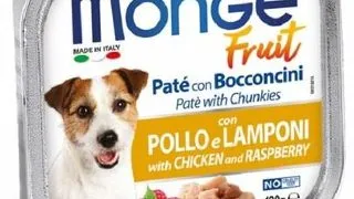 MONGE Fruit Dog Hrana umeda pentru caini adulti, cu pui si zmeura 100 g