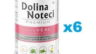 DOLINA NOTECI Premium 6x400 g hrana caini, bogata in vitel cu mazare verde