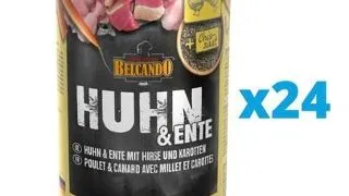 BELCANDO Super Premium set hrana umeda caini adulti, pui si rata cu mei 24x400 g
