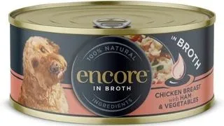 ENCORE Dog Chicken Breast with Ham and Vegetables in Broth piept de pui cu sunca si legume in bulion 156 g