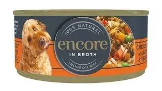 ENCORE Dog Chicken Breast with Beef Liver and Vegetables in Broth piept de pui cu ficat de vita si legume in bulion 156 g